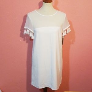 LULUS White Shift Tank Sheer Tassle Dress S